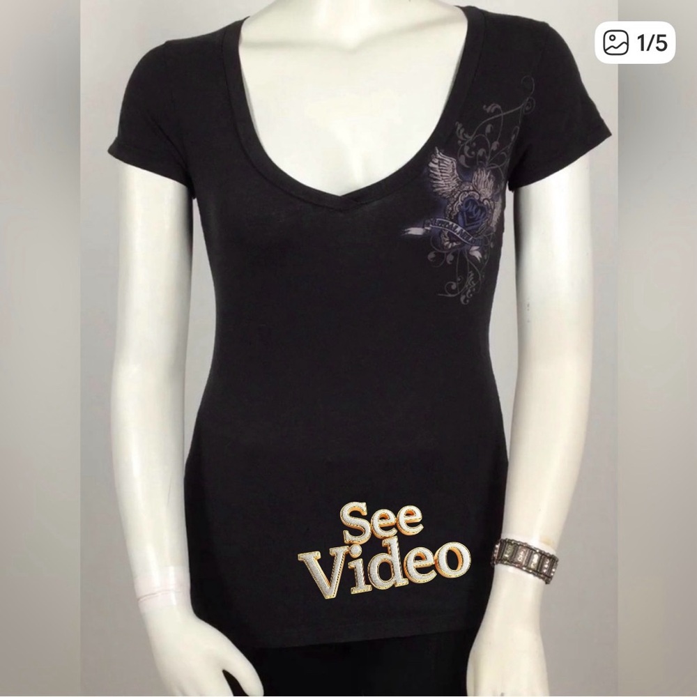 As is. Vintage METAL MULISHA Lightweight Deep V Graphic Cotton Tee Shirt. Video